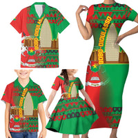 Burkina Faso Family Matching Short Sleeve Bodycon Dress and Hawaiian Shirt with Red Green Tribal Design and Bobo Dioulasso Landmark - Wonder Print Shop