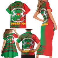 Burkina Faso Family Matching Short Sleeve Bodycon Dress and Hawaiian Shirt with Red Green Tribal Design and Bobo Dioulasso Landmark - Wonder Print Shop