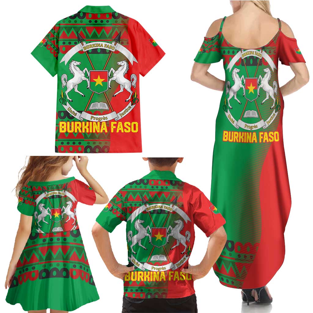 Burkina Faso Family Matching Summer Maxi Dress and Hawaiian Shirt with Red Green Tribal Design and Bobo Dioulasso Landmark - Wonder Print Shop