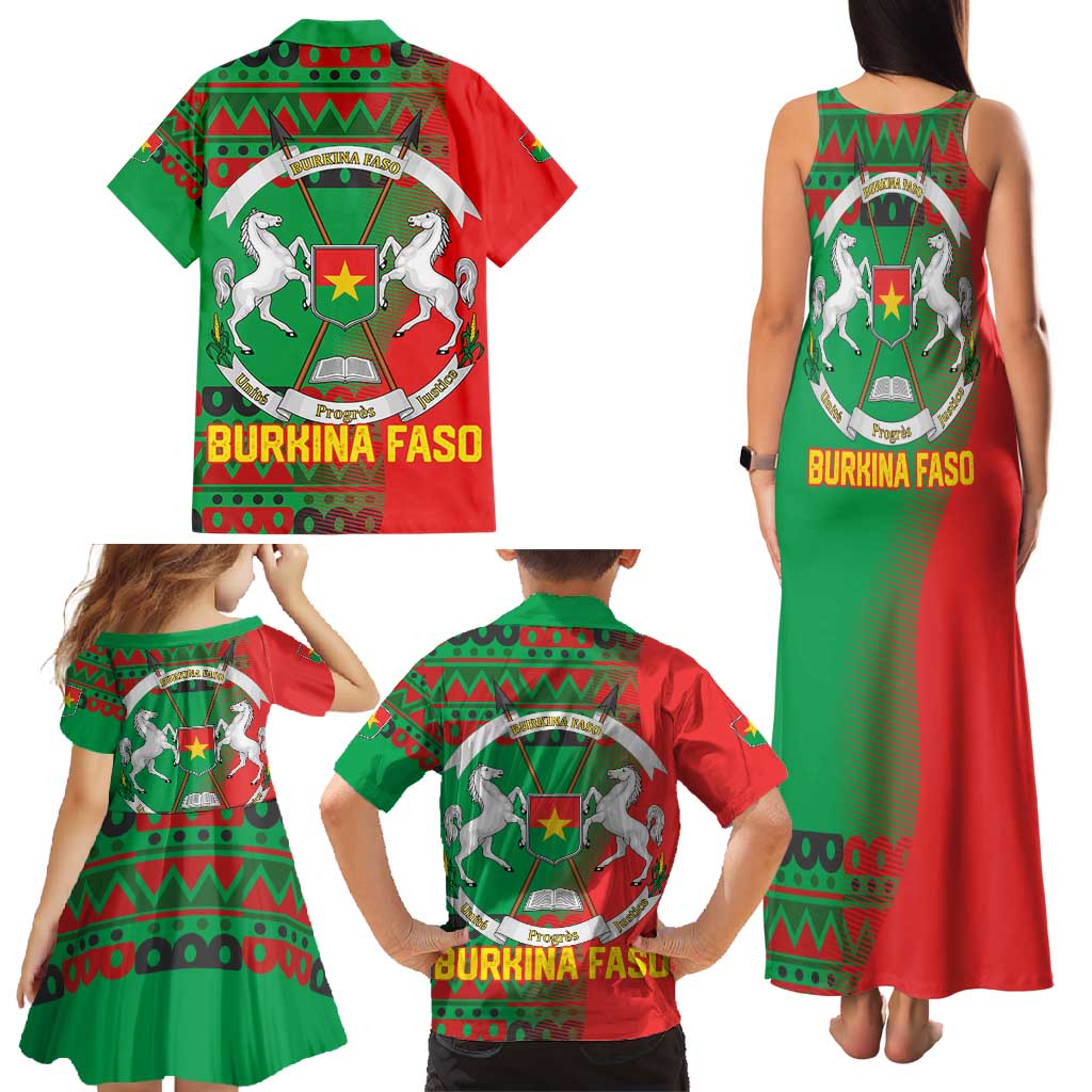 Burkina Faso Family Matching Tank Maxi Dress and Hawaiian Shirt with Red Green Tribal Design and Bobo Dioulasso Landmark - Wonder Print Shop