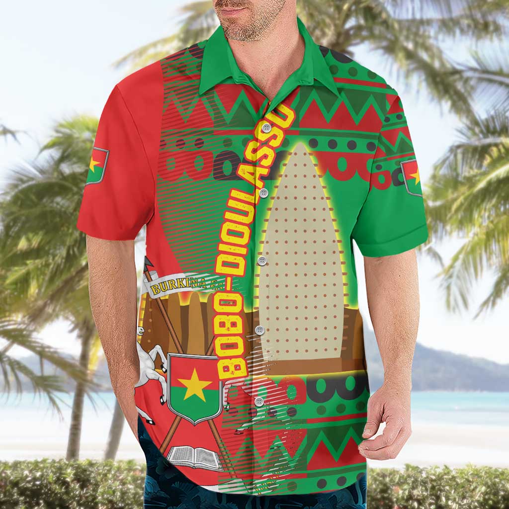 Burkina Faso Hawaiian Shirt with Red Green Tribal Design and Bobo Dioulasso Landmark - Wonder Print Shop