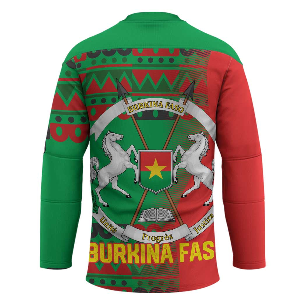 Burkina Faso Hockey Jersey with Red Green Tribal Design and Bobo Dioulasso Landmark - Wonder Print Shop