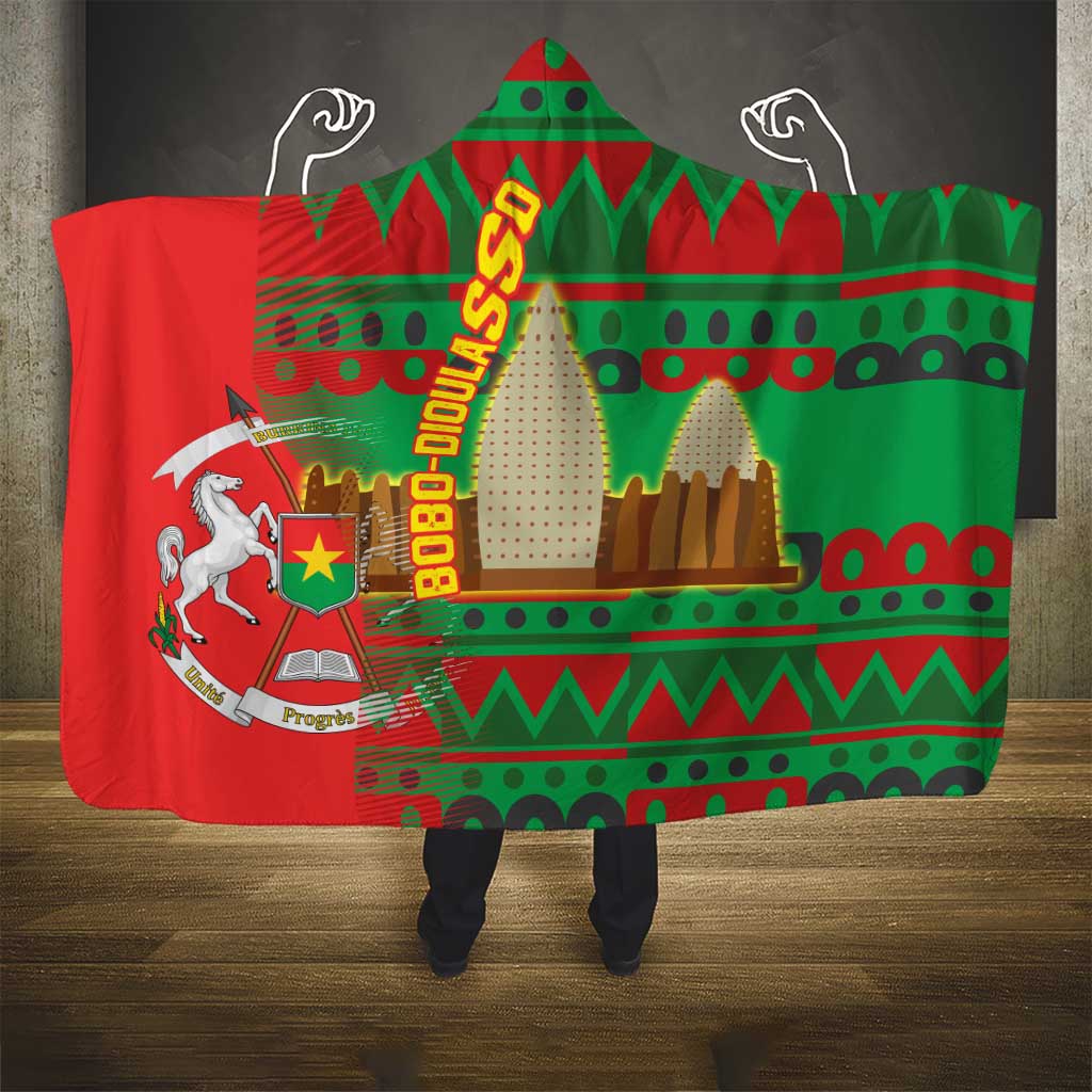 Burkina Faso Hooded Blanket with Red Green Tribal Design and Bobo Dioulasso Landmark - Wonder Print Shop