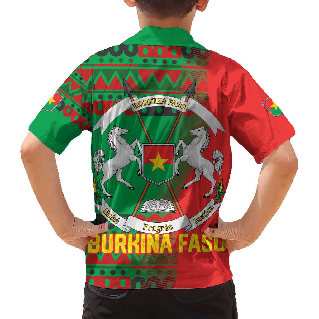 Burkina Faso Kid Hawaiian Shirt with Red Green Tribal Design and Bobo Dioulasso Landmark - Wonder Print Shop