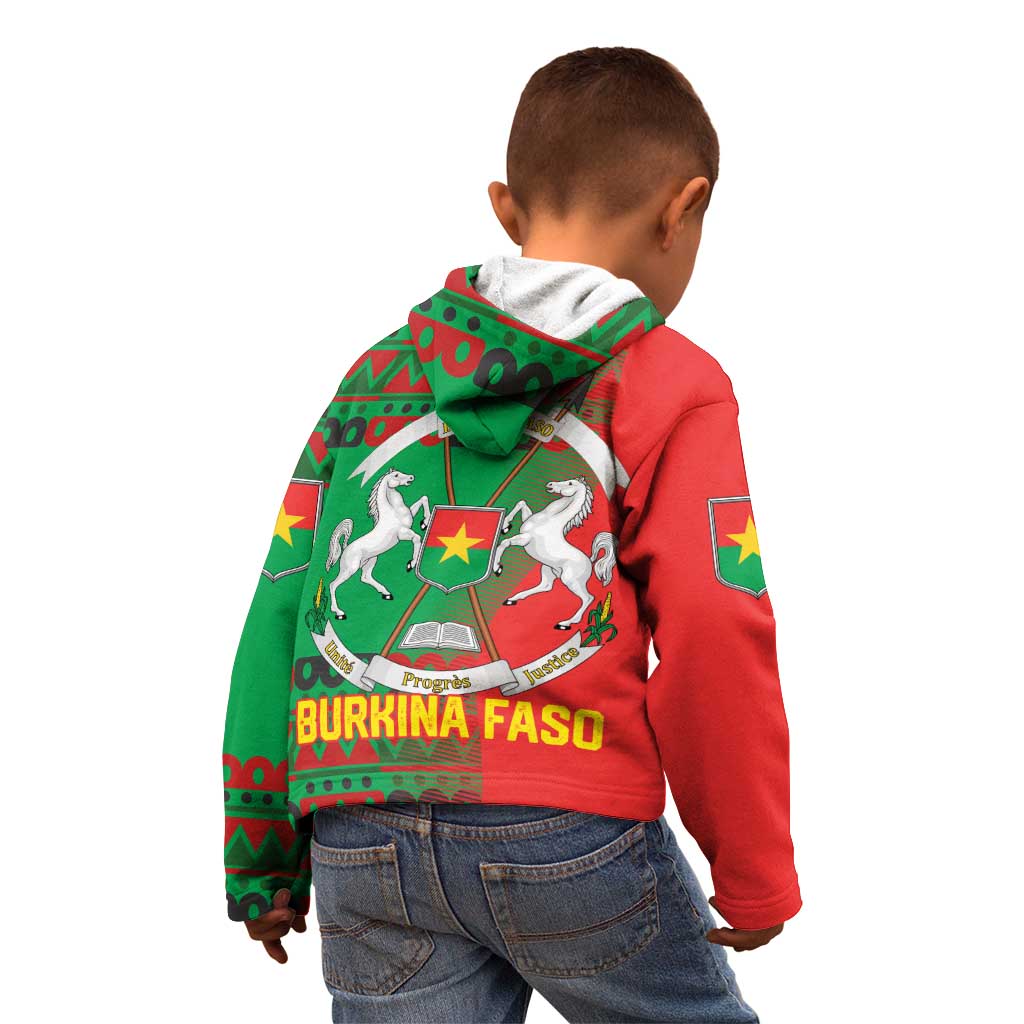 Burkina Faso Kid Hoodie with Red Green Tribal Design and Bobo Dioulasso Landmark - Wonder Print Shop