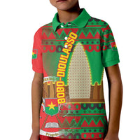 Burkina Faso Kid Polo Shirt with Red Green Tribal Design and Bobo Dioulasso Landmark - Wonder Print Shop