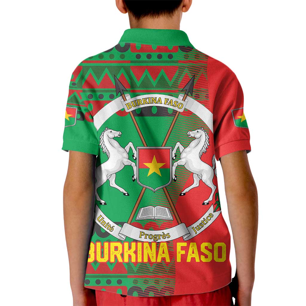 Burkina Faso Kid Polo Shirt with Red Green Tribal Design and Bobo Dioulasso Landmark - Wonder Print Shop