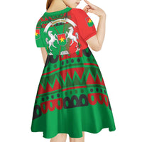 Burkina Faso Kid Short Sleeve Dress with Red Green Tribal Design and Bobo Dioulasso Landmark - Wonder Print Shop