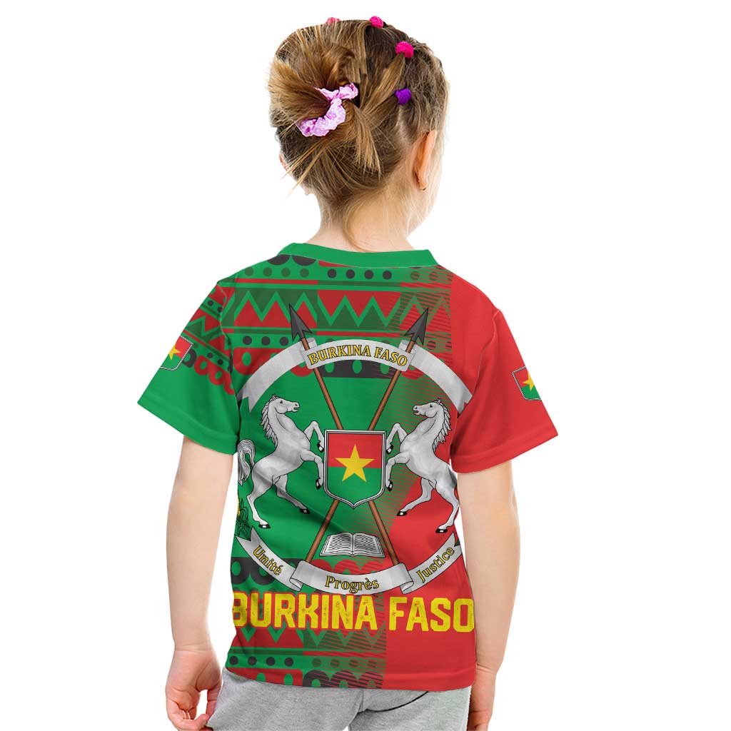 Burkina Faso Kid T Shirt with Red Green Tribal Design and Bobo Dioulasso Landmark - Wonder Print Shop