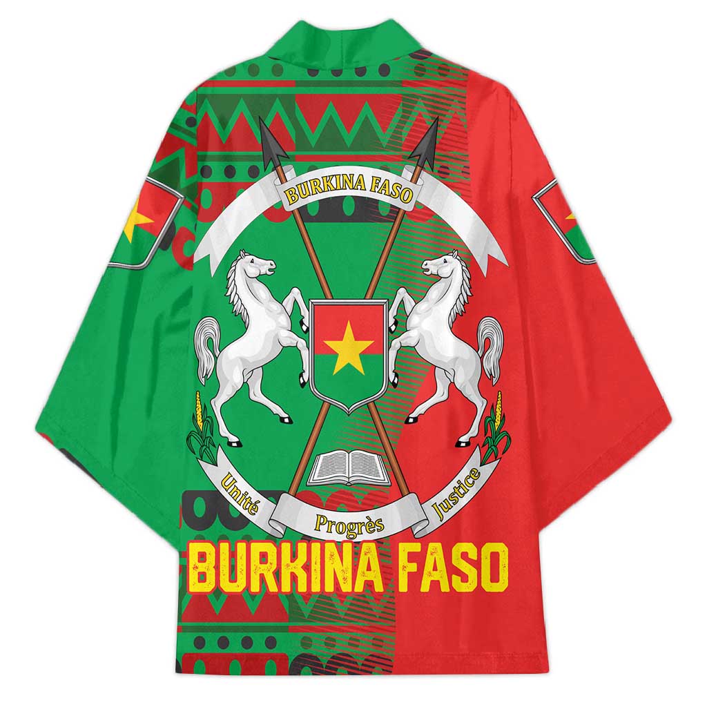 Burkina Faso Kimono with Red Green Tribal Design and Bobo Dioulasso Landmark - Wonder Print Shop