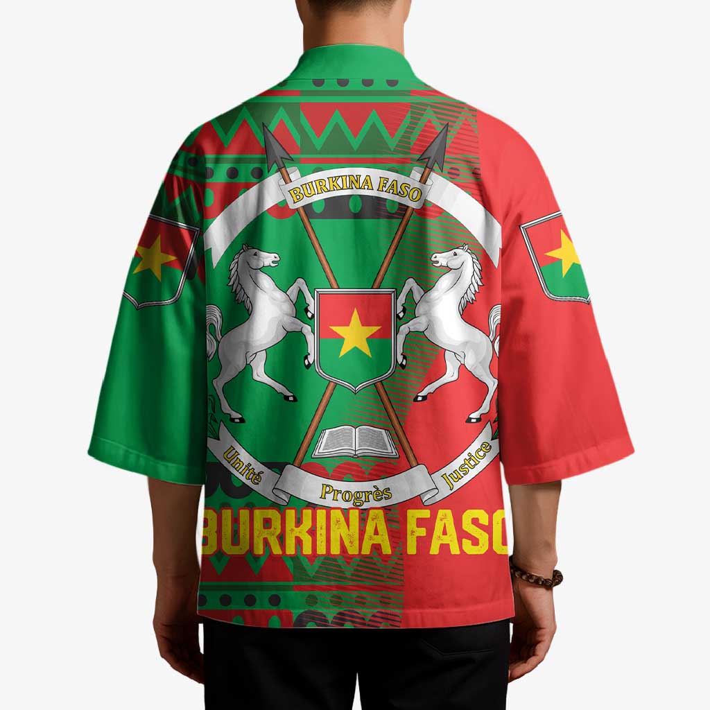 Burkina Faso Kimono with Red Green Tribal Design and Bobo Dioulasso Landmark - Wonder Print Shop