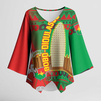 Burkina Faso Kimono Sleeve Blouse with Red Green Tribal Design and Bobo Dioulasso Landmark - Wonder Print Shop