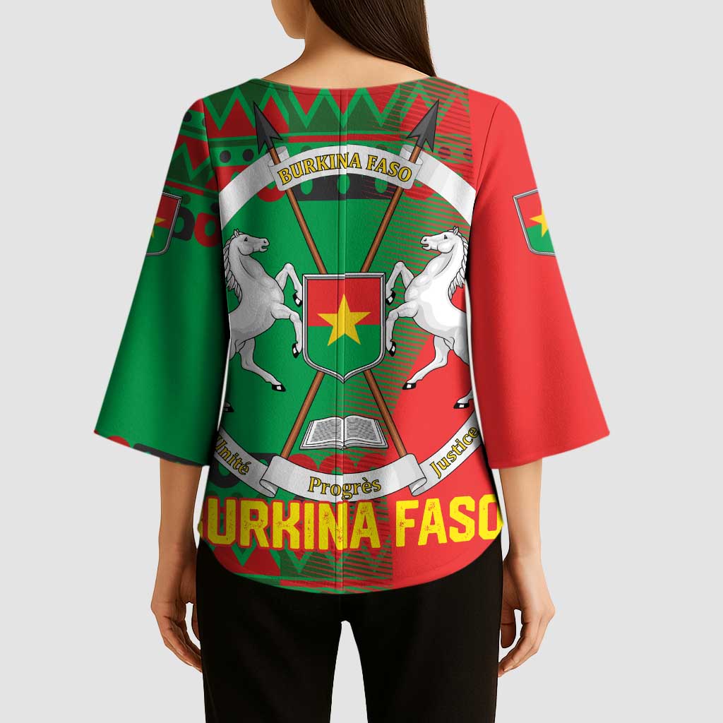 Burkina Faso Kimono Sleeve Blouse with Red Green Tribal Design and Bobo Dioulasso Landmark - Wonder Print Shop
