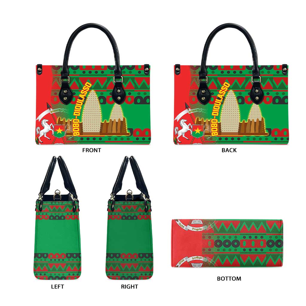 Burkina Faso Leather Bag with Red Green Tribal Design and Bobo Dioulasso Landmark - Wonder Print Shop