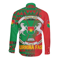 Burkina Faso Long Sleeve Button Shirt with Red Green Tribal Design and Bobo Dioulasso Landmark - Wonder Print Shop