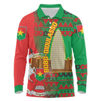 Burkina Faso Long Sleeve Polo Shirt with Red Green Tribal Design and Bobo Dioulasso Landmark - Wonder Print Shop