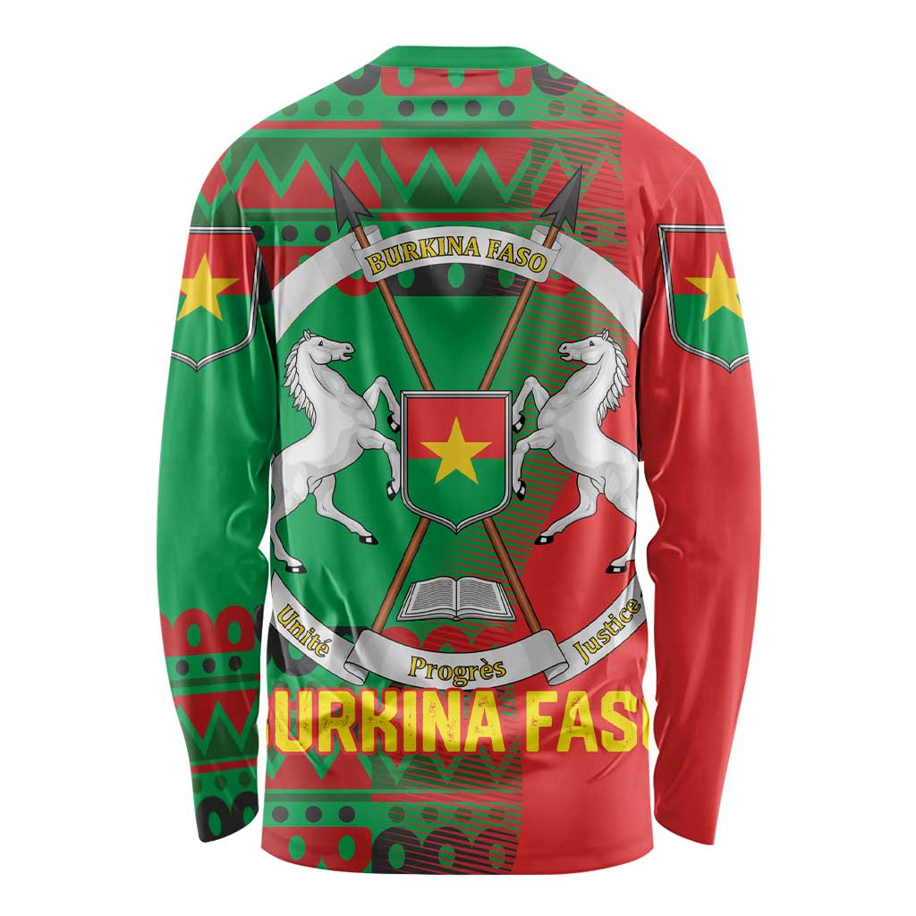 Burkina Faso Long Sleeve Shirt with Red Green Tribal Design and Bobo Dioulasso Landmark - Wonder Print Shop