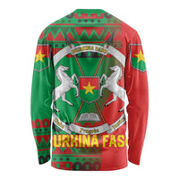 Burkina Faso Long Sleeve Shirt with Red Green Tribal Design and Bobo Dioulasso Landmark - Wonder Print Shop