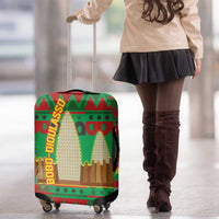 Burkina Faso Luggage Cover with Red Green Tribal Design and Bobo Dioulasso Landmark - Wonder Print Shop