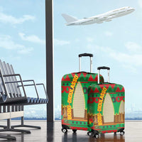 Burkina Faso Luggage Cover with Red Green Tribal Design and Bobo Dioulasso Landmark - Wonder Print Shop