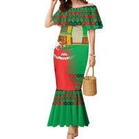 Burkina Faso Mermaid Dress with Red Green Tribal Design and Bobo Dioulasso Landmark - Wonder Print Shop