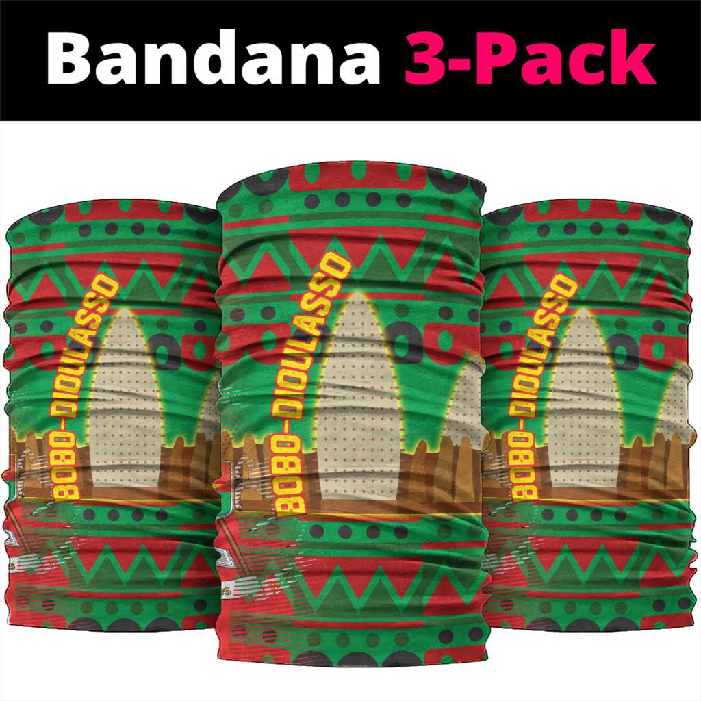 Burkina Faso Neck Gaiter with Red Green Tribal Design and Bobo Dioulasso Landmark TS04