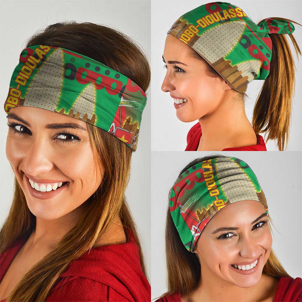 Burkina Faso Neck Gaiter with Red Green Tribal Design and Bobo Dioulasso Landmark TS04