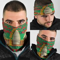 Burkina Faso Neck Gaiter with Red Green Tribal Design and Bobo Dioulasso Landmark TS04