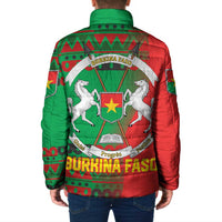 Burkina Faso Padded Jacket with Red Green Tribal Design and Bobo Dioulasso Landmark - Wonder Print Shop