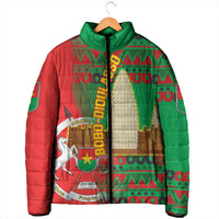Burkina Faso Padded Jacket with Red Green Tribal Design and Bobo Dioulasso Landmark - Wonder Print Shop