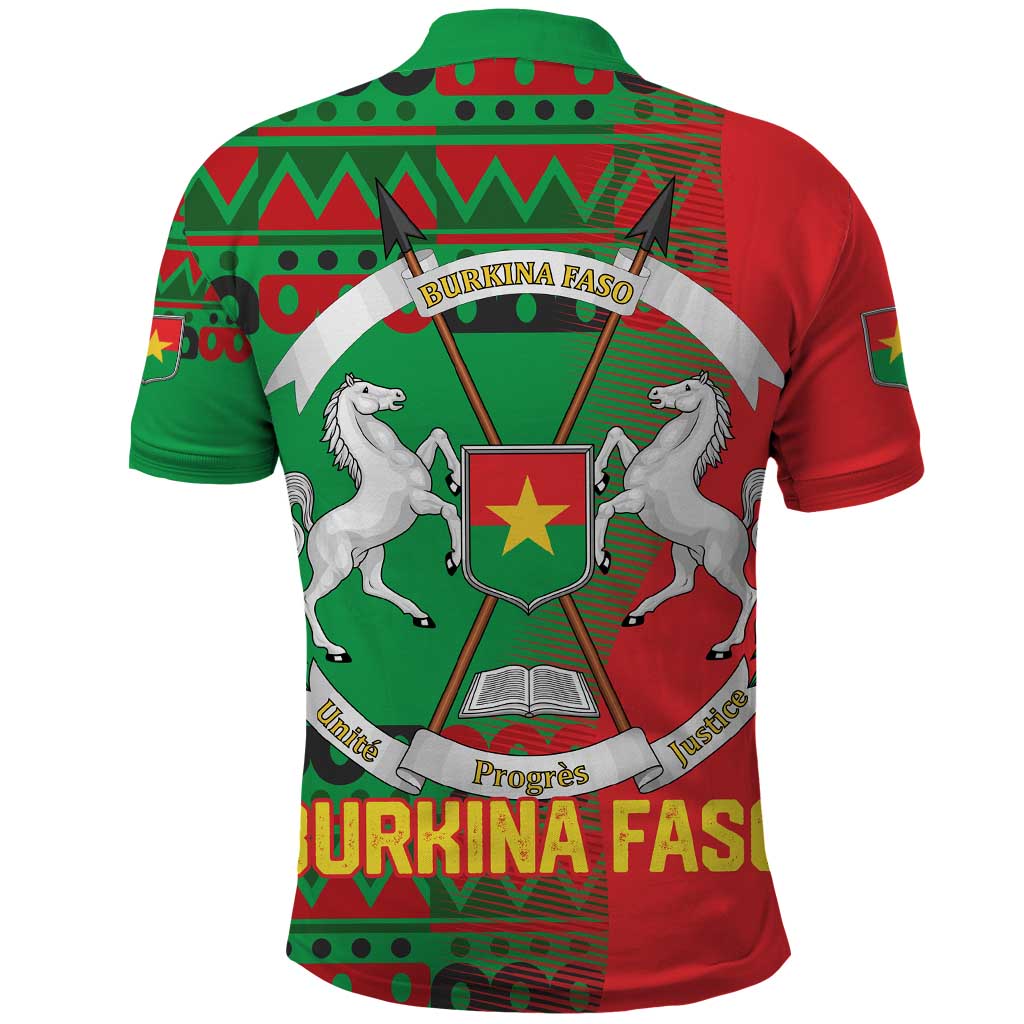Burkina Faso Polo Shirt with Red Green Tribal Design and Bobo Dioulasso Landmark - Wonder Print Shop
