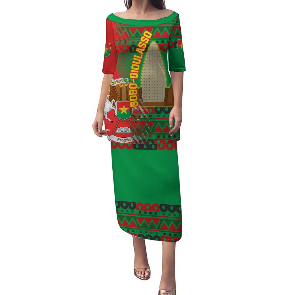 Burkina Faso Puletasi with Red Green Tribal Design and Bobo Dioulasso Landmark - Wonder Print Shop