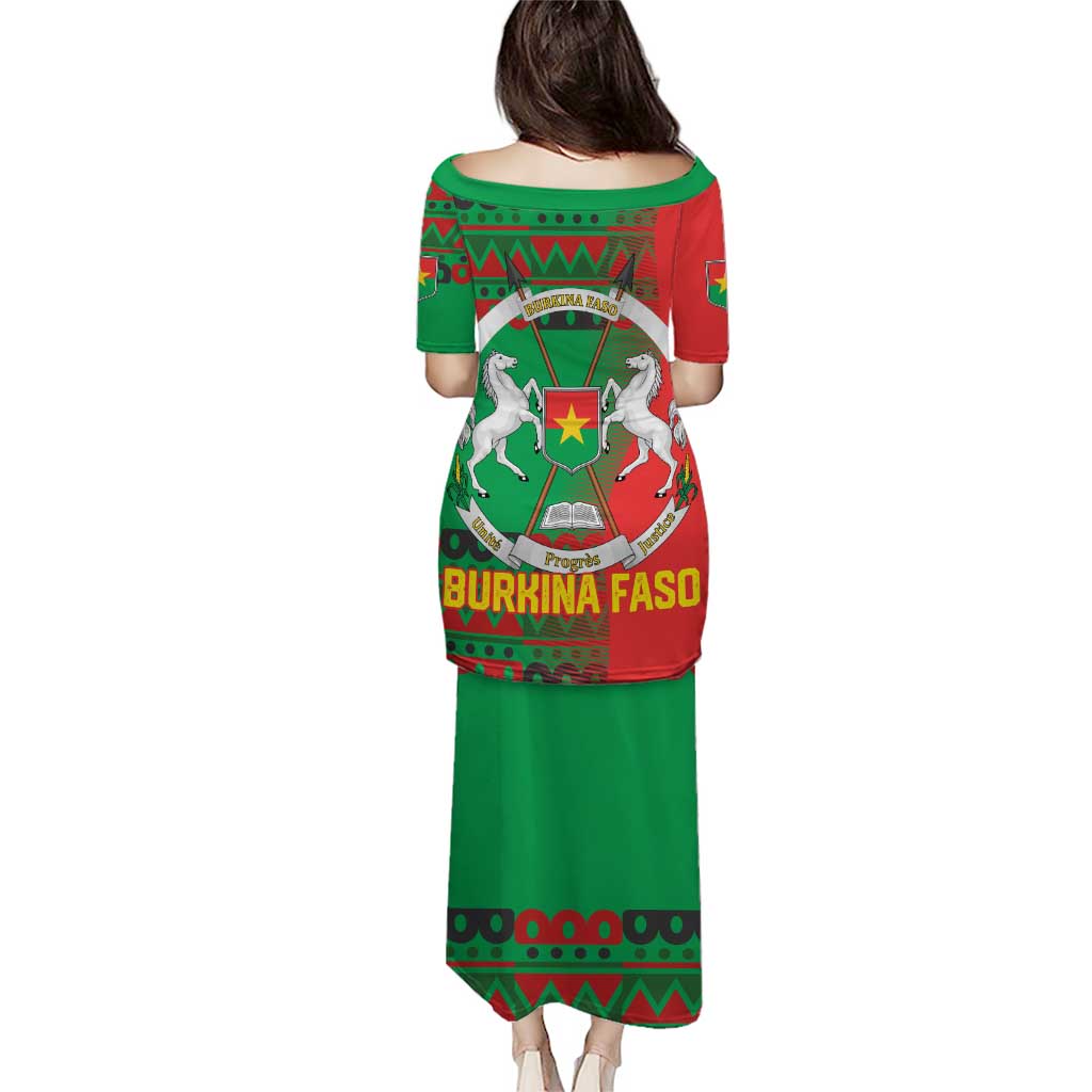 Burkina Faso Puletasi with Red Green Tribal Design and Bobo Dioulasso Landmark - Wonder Print Shop