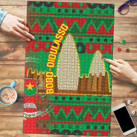 Burkina Faso Puzzle with Red Green Tribal Design and Bobo Dioulasso Landmark - Wonder Print Shop