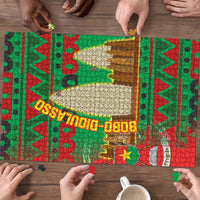 Burkina Faso Puzzle with Red Green Tribal Design and Bobo Dioulasso Landmark - Wonder Print Shop