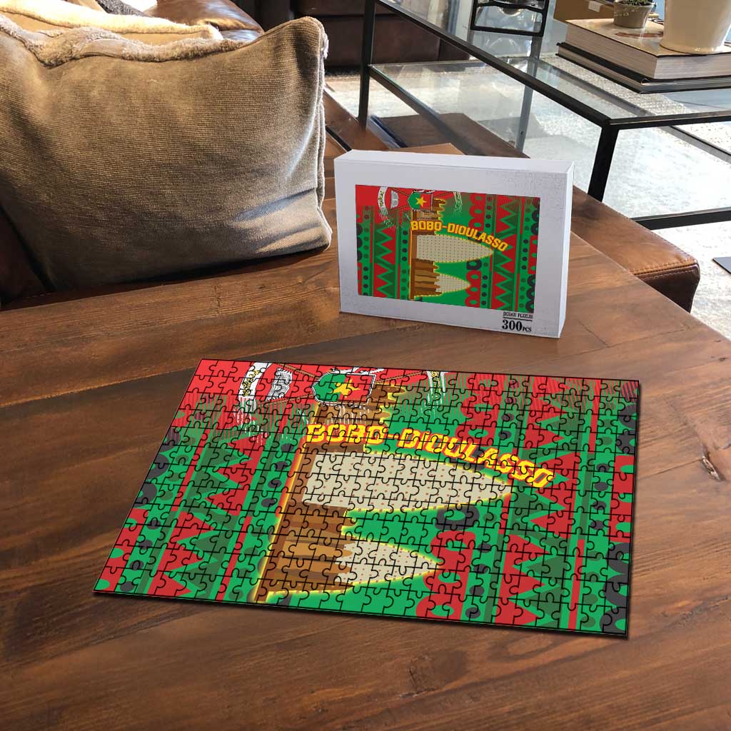 Burkina Faso Puzzle with Red Green Tribal Design and Bobo Dioulasso Landmark - Wonder Print Shop