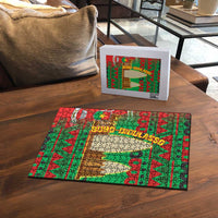 Burkina Faso Puzzle with Red Green Tribal Design and Bobo Dioulasso Landmark - Wonder Print Shop
