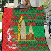 Burkina Faso Quilt with Red Green Tribal Design and Bobo Dioulasso Landmark - Wonder Print Shop