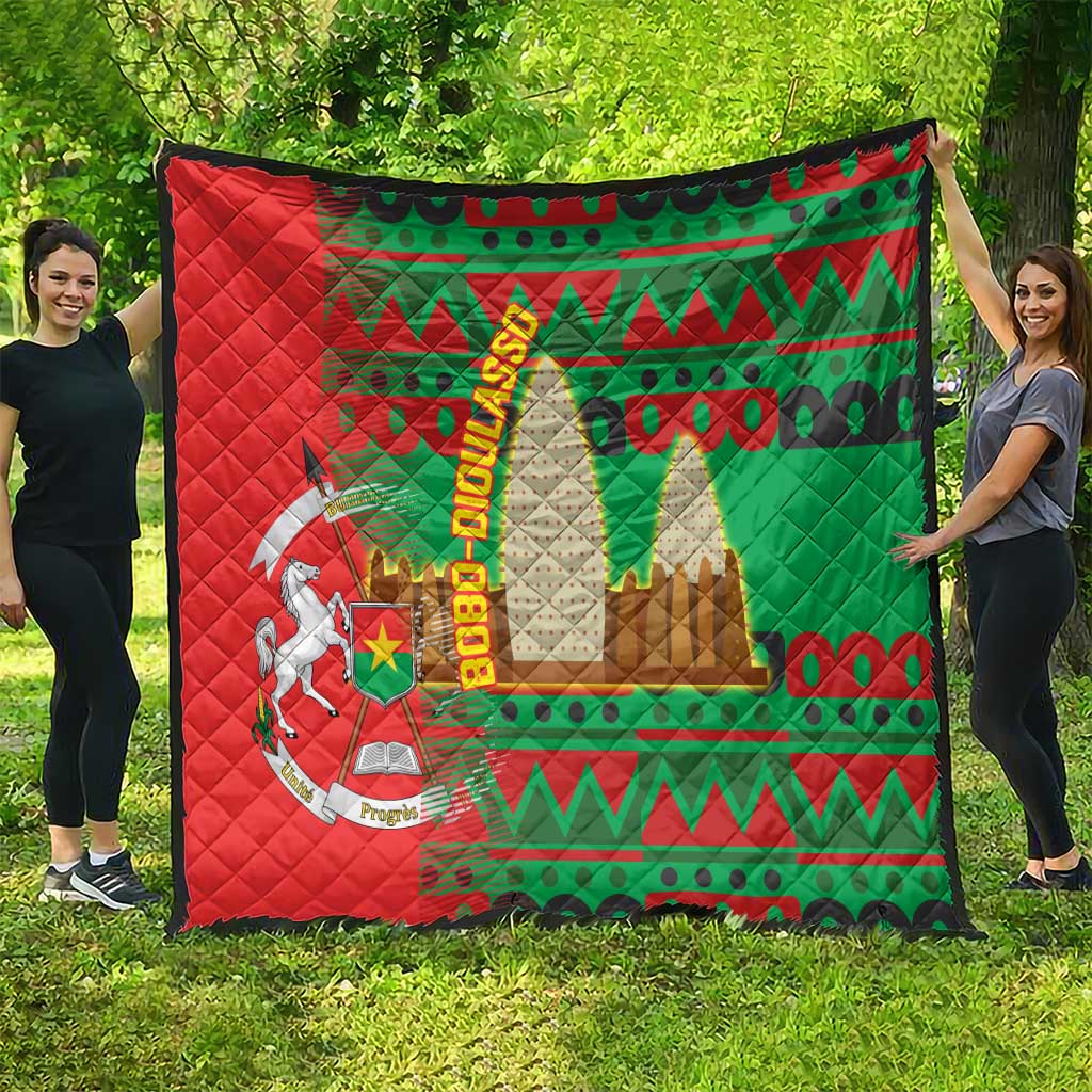 Burkina Faso Quilt with Red Green Tribal Design and Bobo Dioulasso Landmark - Wonder Print Shop