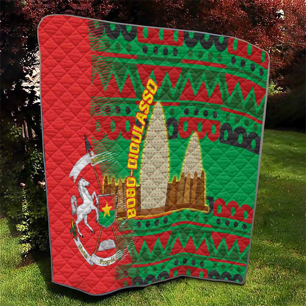 Burkina Faso Quilt with Red Green Tribal Design and Bobo Dioulasso Landmark - Wonder Print Shop