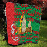 Burkina Faso Quilt with Red Green Tribal Design and Bobo Dioulasso Landmark - Wonder Print Shop