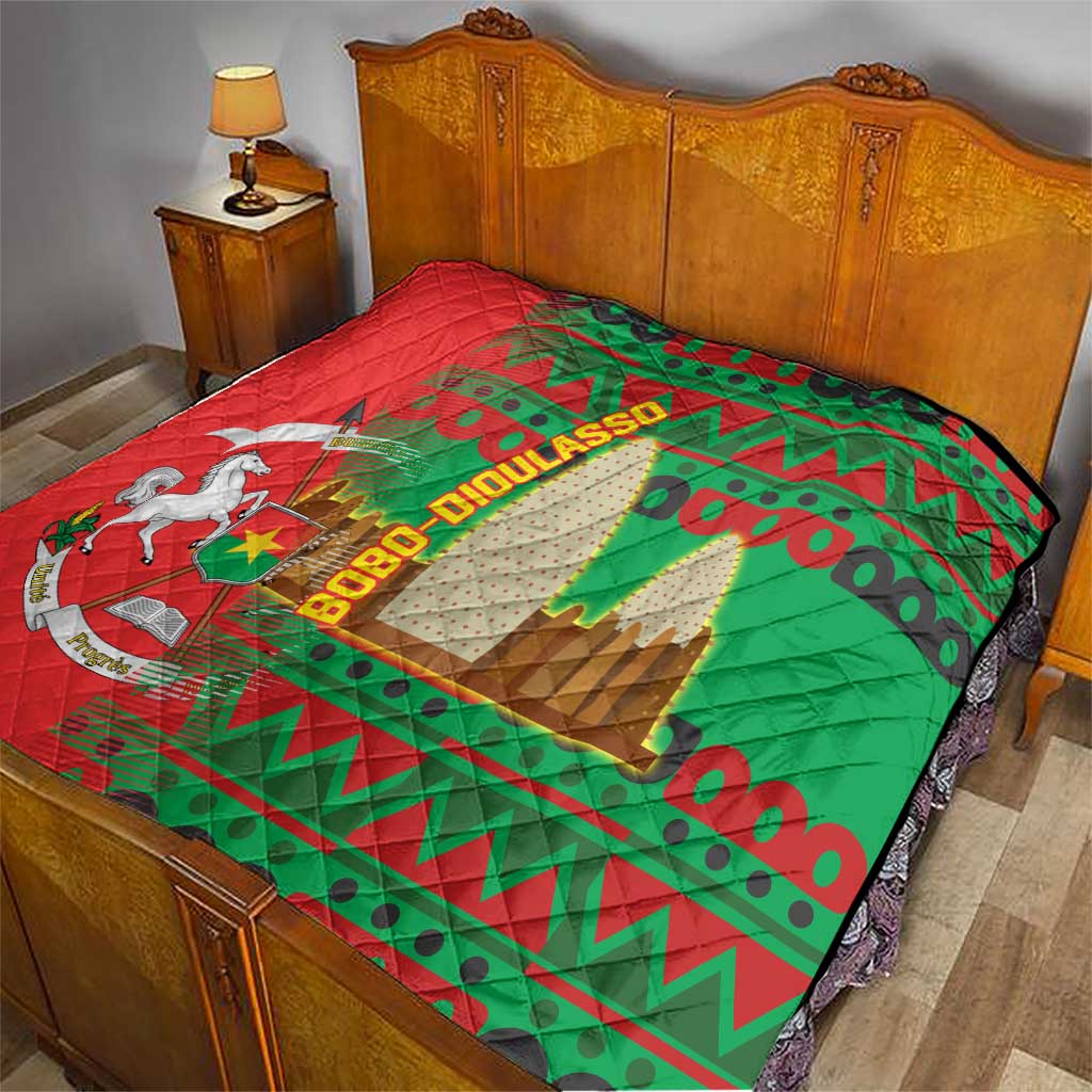 Burkina Faso Quilt with Red Green Tribal Design and Bobo Dioulasso Landmark - Wonder Print Shop