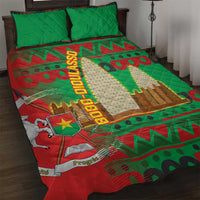 Burkina Faso Quilt Bed Set with Red Green Tribal Design and Bobo Dioulasso Landmark - Wonder Print Shop