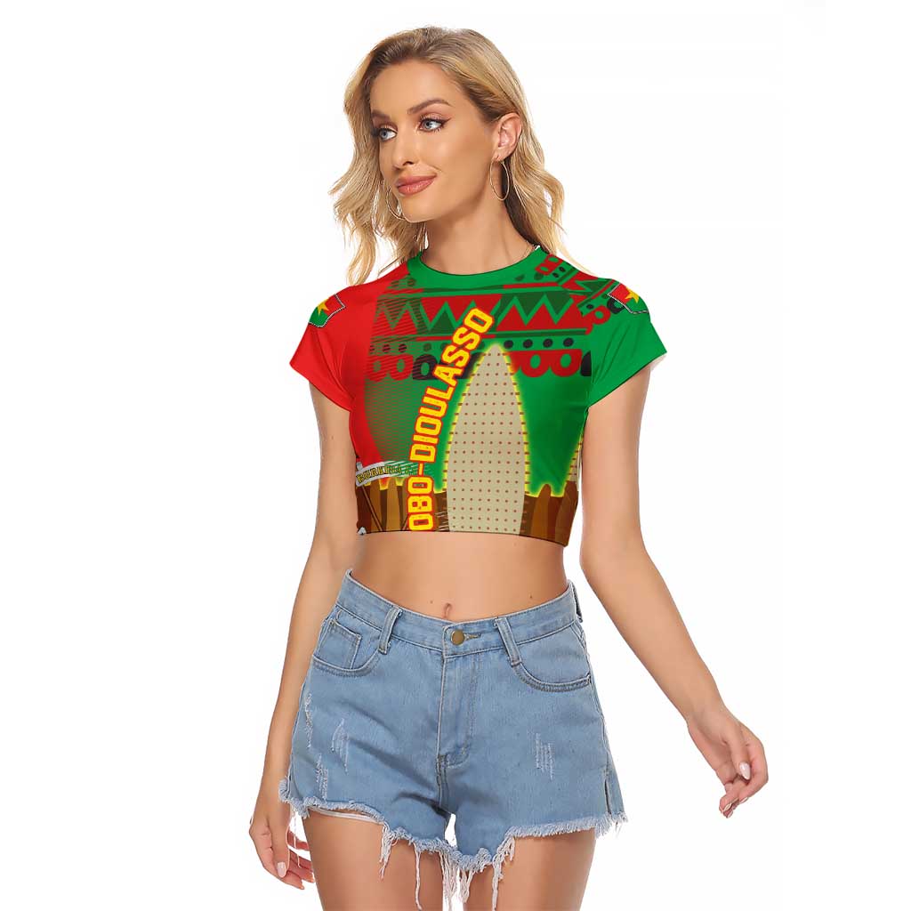 Burkina Faso Raglan Cropped T Shirt with Red Green Tribal Design and Bobo Dioulasso Landmark - Wonder Print Shop
