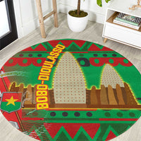Burkina Faso Round Carpet with Red Green Tribal Design and Bobo Dioulasso Landmark - Wonder Print Shop