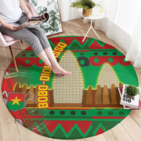Burkina Faso Round Carpet with Red Green Tribal Design and Bobo Dioulasso Landmark - Wonder Print Shop