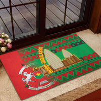 Burkina Faso Rubber Doormat with Red Green Tribal Design and Bobo Dioulasso Landmark - Wonder Print Shop