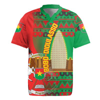 Burkina Faso Rugby Jersey with Red Green Tribal Design and Bobo Dioulasso Landmark - Wonder Print Shop