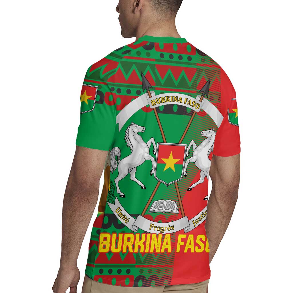 Burkina Faso Rugby Jersey with Red Green Tribal Design and Bobo Dioulasso Landmark - Wonder Print Shop