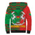 Burkina Faso Sherpa Hoodie with Red Green Tribal Design and Bobo Dioulasso Landmark - Wonder Print Shop